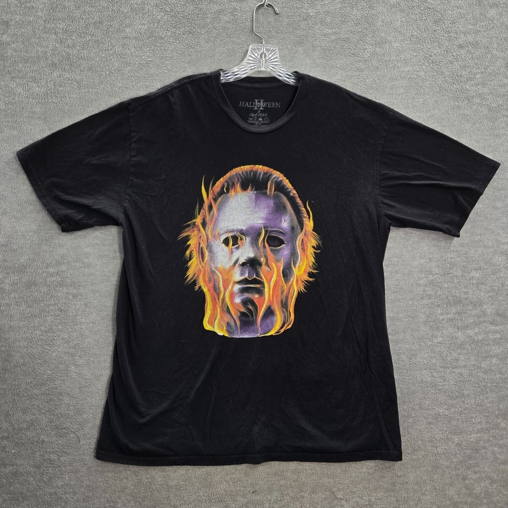 Halloween‎ II Men Shirt 2XL Black Flaming Michael Myers Graphic Horror Tee